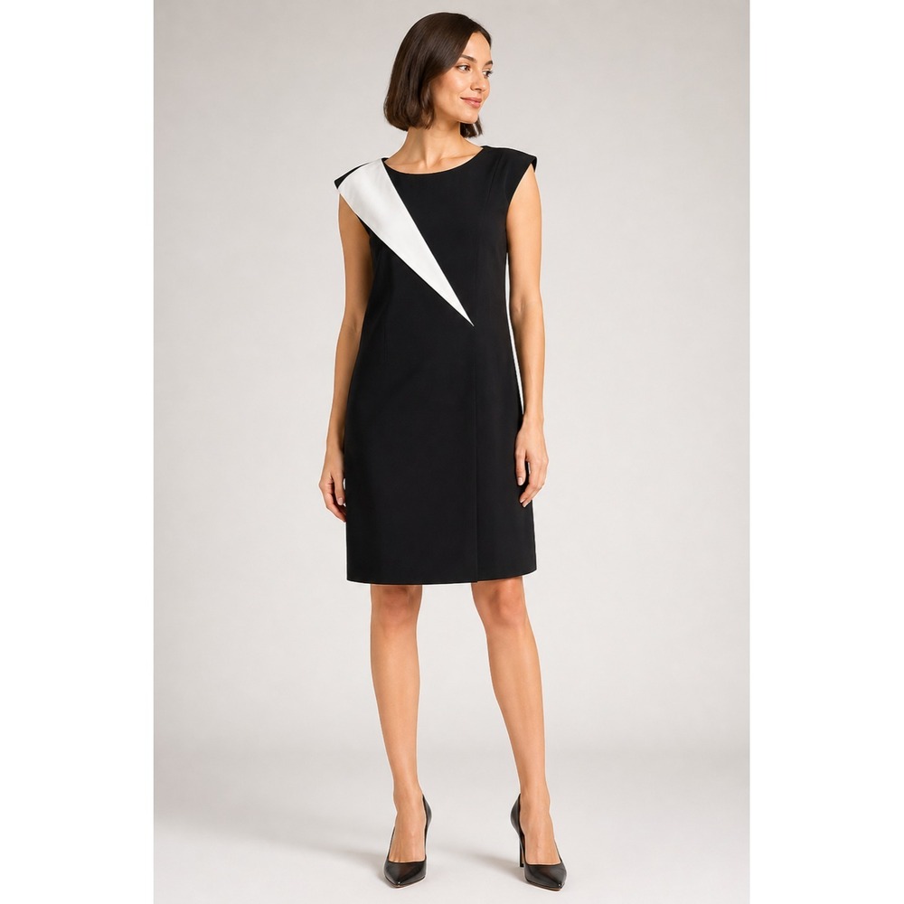 Calvin Klein Career Wear Dress womens 12 Black White Polyester Lined Zip Back